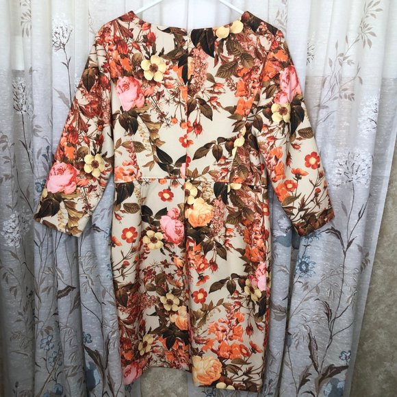 Talbots Floral Dress Size 10 Lined Orange Floral - Picture 6 of 8